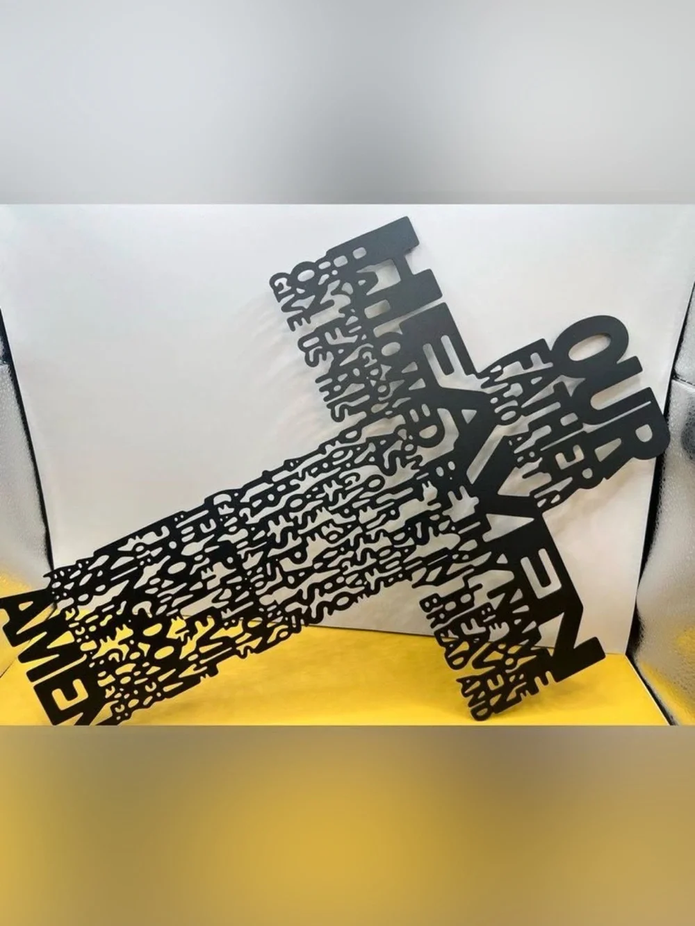 Modern Black Metal Our Lord's Prayer Cross Wall Art Decor - 15.75